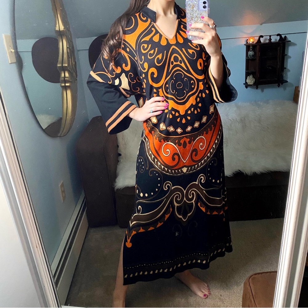 1970s Handmade Vintage Groovy Patterned Bell Slee… - image 2